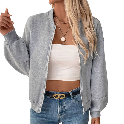 Damen lässige Sweatjacke mit voluminösen Ärmeln und Reißverschluss Stalluxe