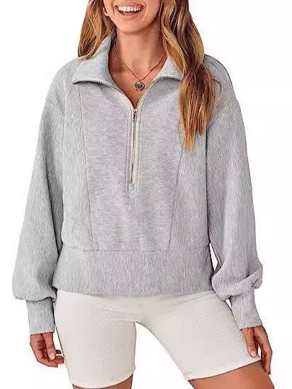 Damen Sportlicher Pullover mit Stehkragen und halbem Reißverschluss Stalluxe