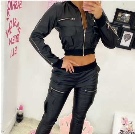 Damen Modischer Kurzjacke mit seitlichen Reißverschlusstaschen und sportlichem Bund Stalluxe