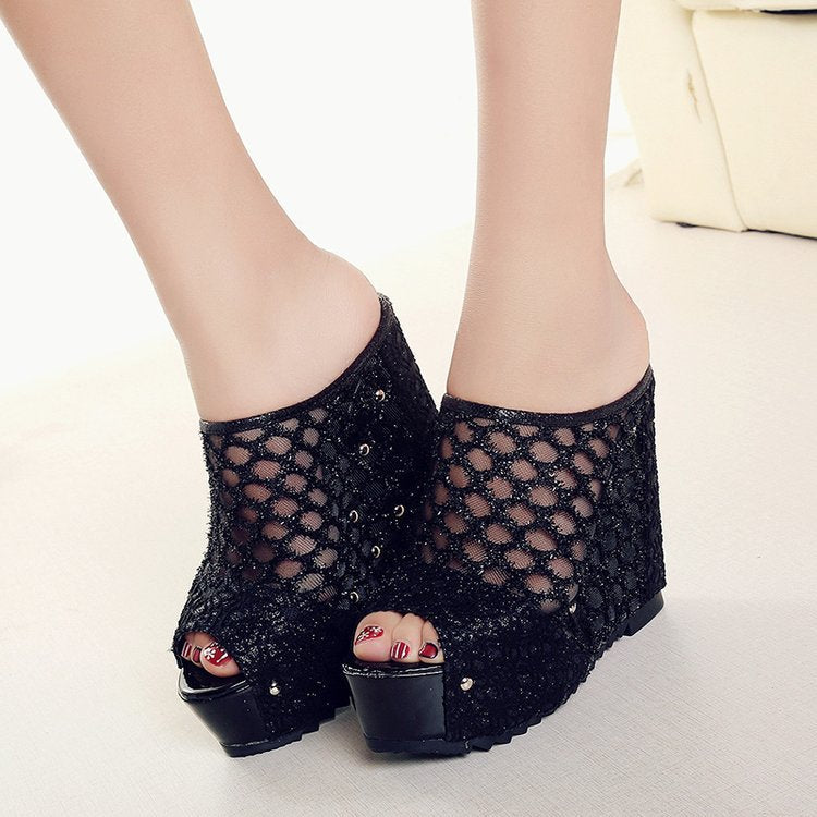 Damen Plateau-Mules mit modischem Schleifen-Design und funkelnden Akzenten Stalluxe