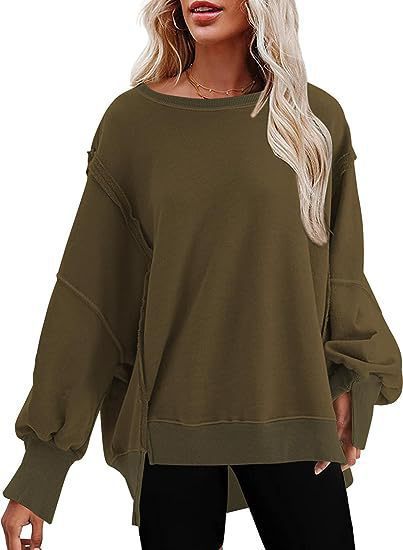 Damen Oversize Sweatshirt mit ballonartigen Ärmeln Stalluxe Olivgrün