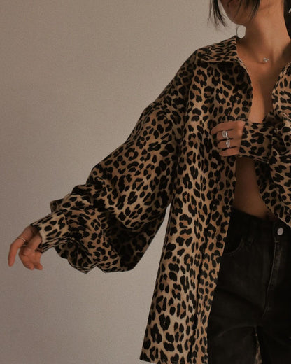 Damen Oversized Hemdbluse im Leo-Muster Stalluxe
