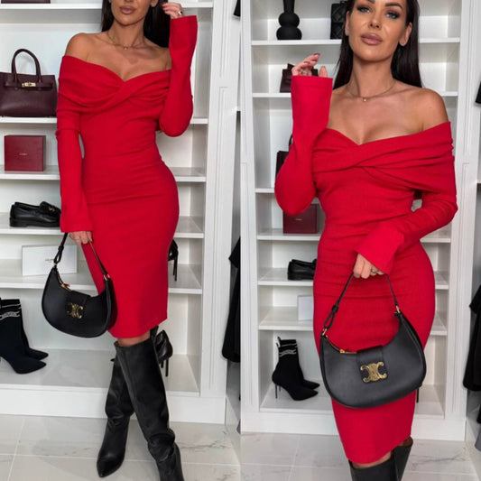 Damen Kleid mit schulterfreiem Schnitt und eleganter Raffung Stalluxe