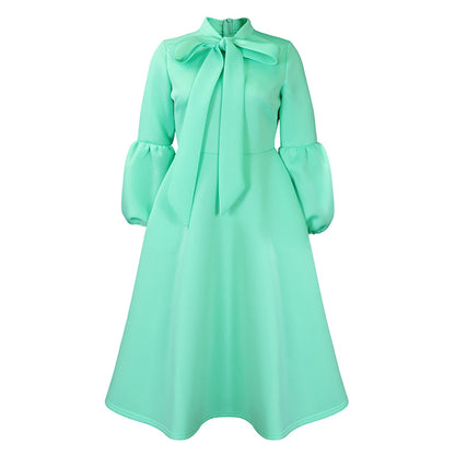 Damen Midi-Kleid mit bindbarem Kragen und voluminösen Ärmeln Stalluxe