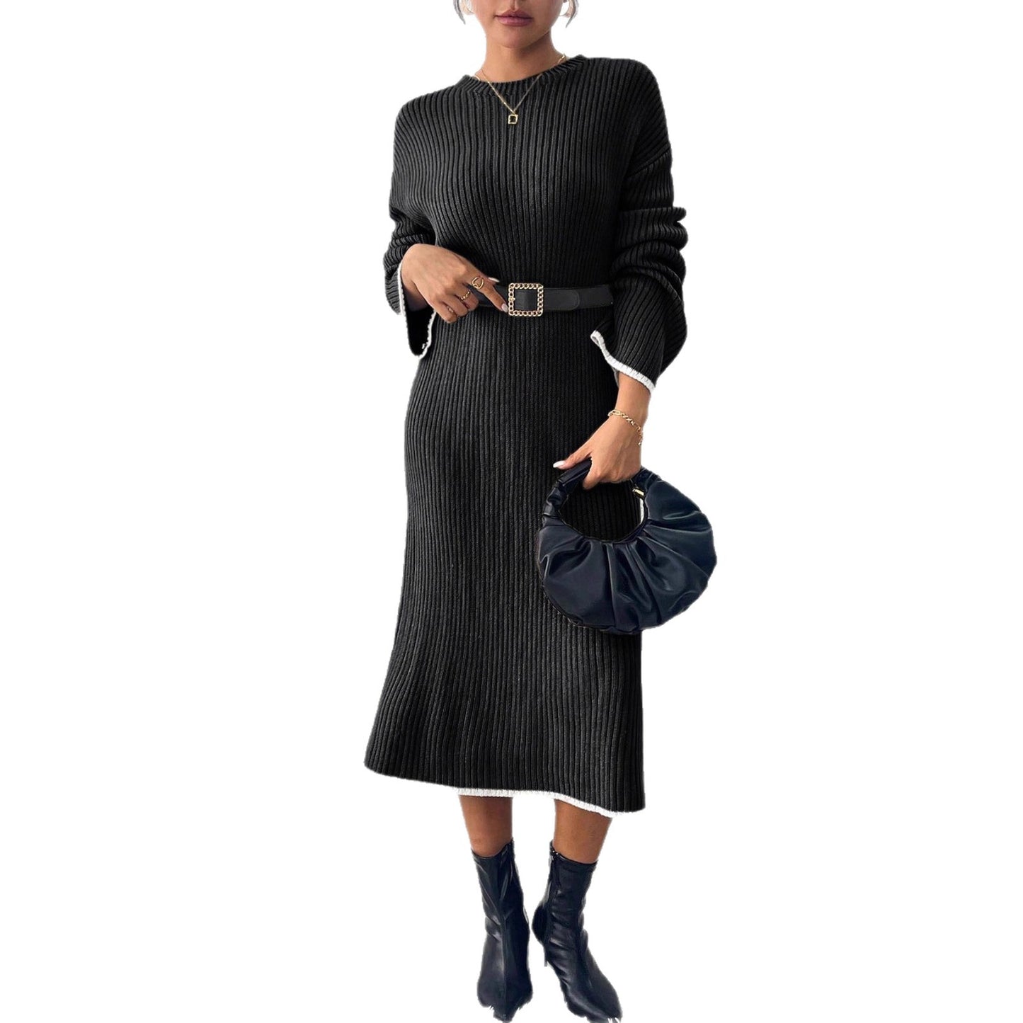 Damen lässiges Strickkleid mit Ribstruktur und weitem Schnitt Stalluxe