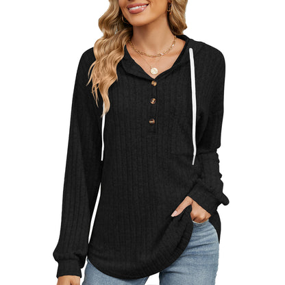 Damen lässiger Hoodie mit Knopfleiste und strukturiertem Design Stalluxe