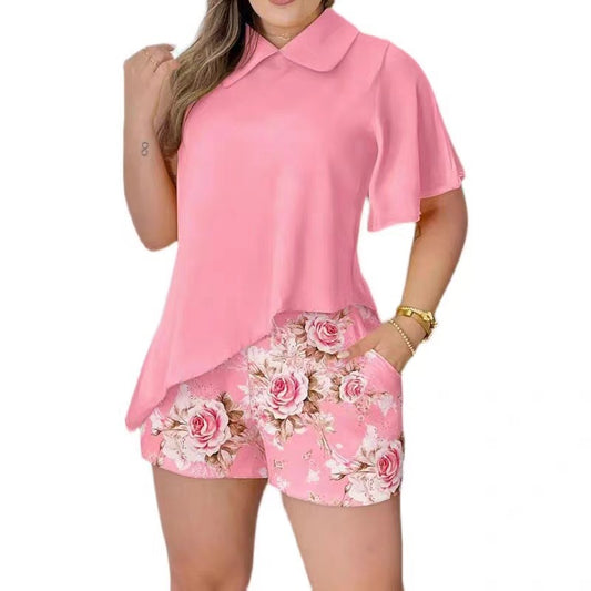 Damen Schickes Oberteil mit floralem Shorts-Set Stalluxe