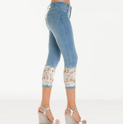 Damen Jeanshose mit Spitzenverzierung und figurbetontem Schnitt Stalluxe