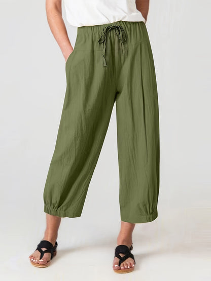 Damen weite Leinenhose mit elastischem Bund und praktischen Taschen Stalluxe