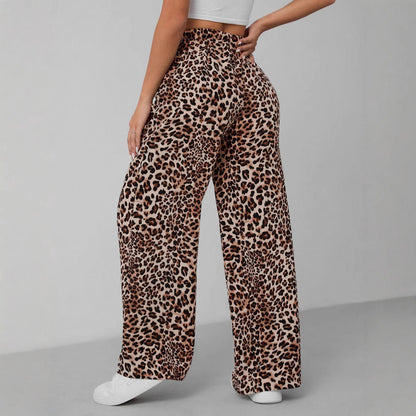 Women's Relaxed Fit Leopard Print Palazzo Pants Stalluxe