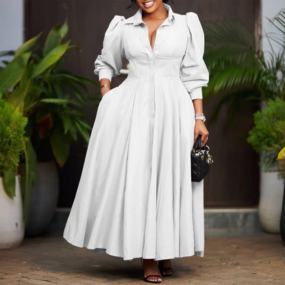 Damen Maxikleid mit eleganten Knopfdetails und weit ausgestellt Rock Stalluxe