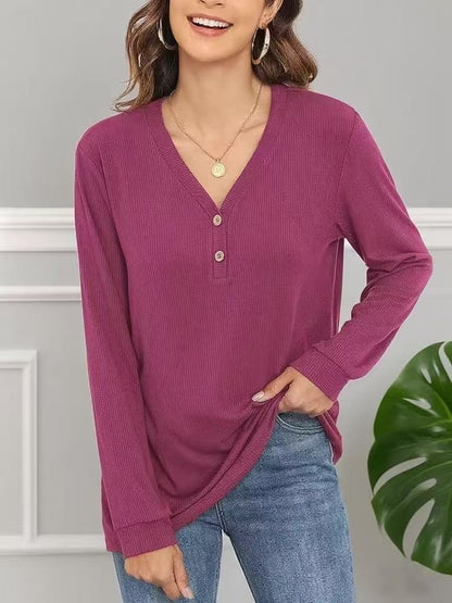 Damen lässiges Langarmshirt mit Knopfleiste und feiner Struktur Stalluxe