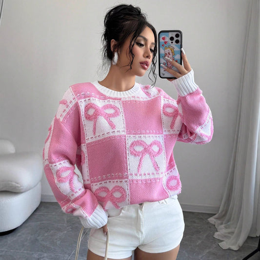 Damen verspielter Sweater mit Schleifenmuster Stalluxe