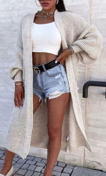 Damen Langer Strickcardigan mit weiten Ärmeln und praktischen Taschen Stalluxe