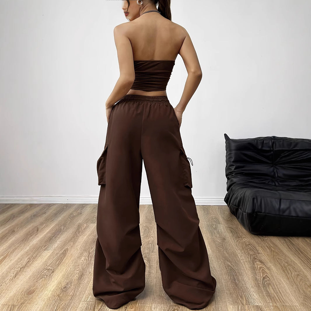 Damen weite Cargo-Hose mit elastischem Bund und praktischen Seitentaschen Stalluxe