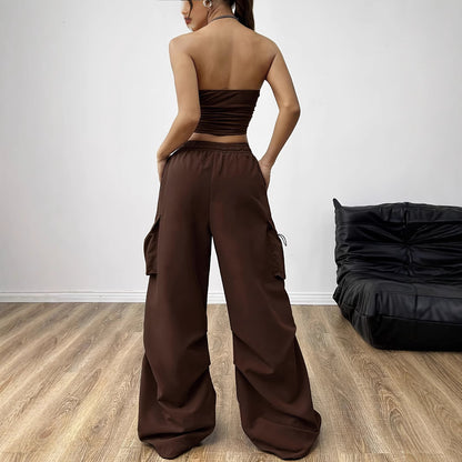 Damen weite Cargo-Hose mit elastischem Bund und praktischen Seitentaschen Stalluxe