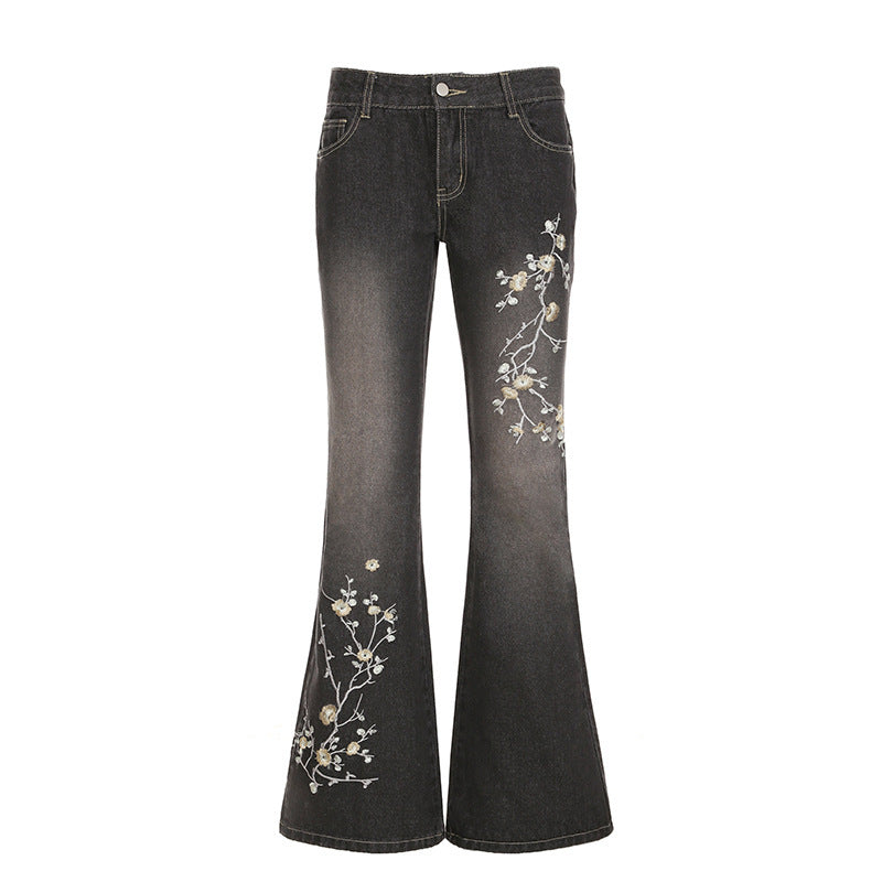 Damen ausgestellte Jeans mit floralem Design Stalluxe