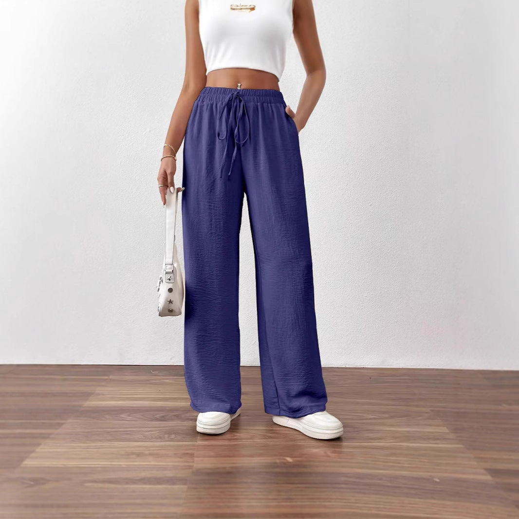 Damen Weite Leinenhose mit elastischem Bund und seitlichen Taschen Stalluxe