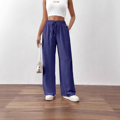 Damen Weite Leinenhose mit elastischem Bund und seitlichen Taschen Stalluxe
