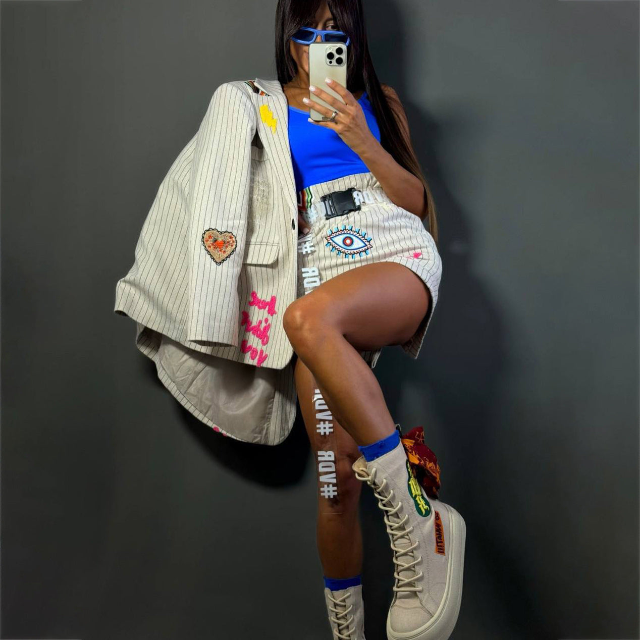 Damen Oversized Blazer mit kreativem Stickdesign Stalluxe