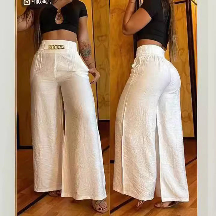 Damen weite Hosen mit elastischem Bund und stylischen Fransen Stalluxe