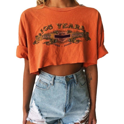 Damen cropped T-Shirt mit vintage Grafikdruck Stalluxe