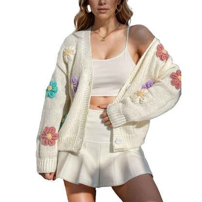 Damen Strickjacke mit floralen Applikationen Stalluxe