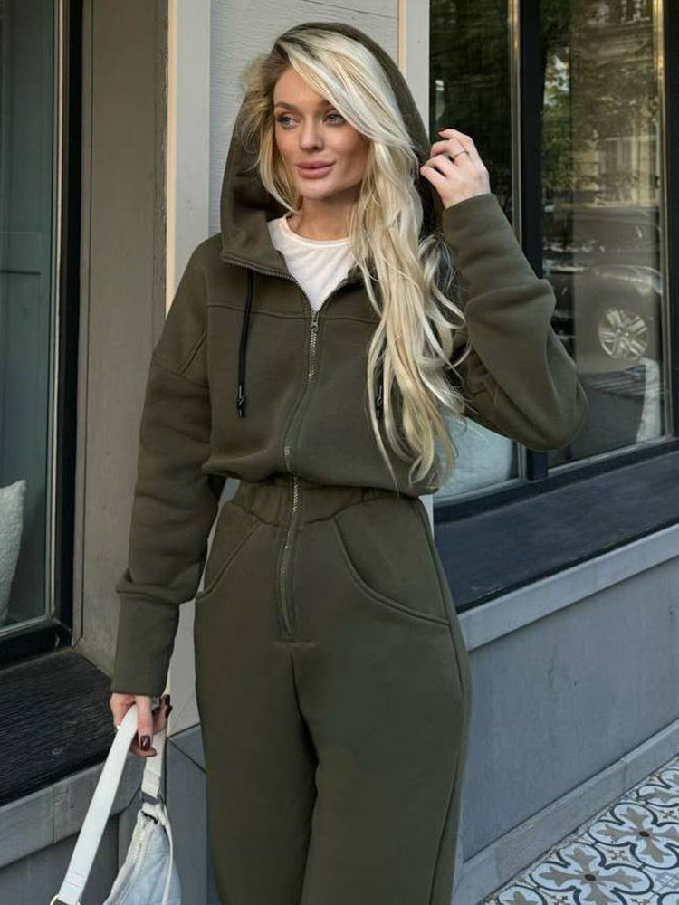 Damen Fleece-Jumpsuit mit Kapuze und praktischen Taschen Stalluxe