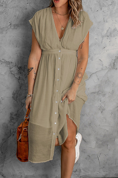 Damen entspannendes Kleid mit Knopfleiste und fließendem Schnitt Stalluxe