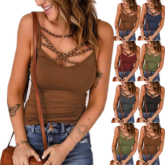Damen trendiges Spaghetti-Top mit dekorativen Trägern und angenehmem Material Stalluxe