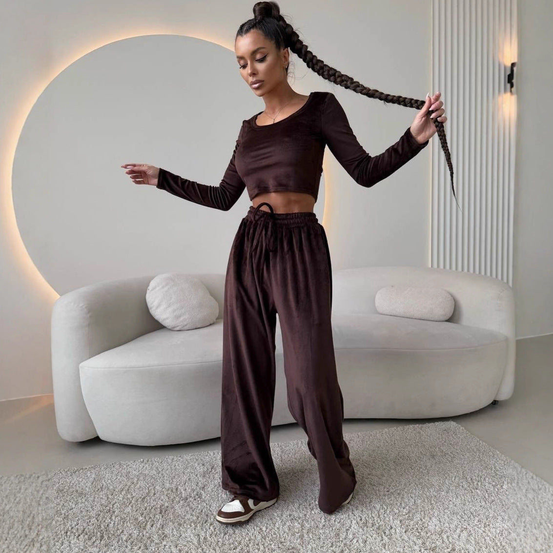 Damen hochwertiges, elegantes Crop-Top und bequeme Hose Stalluxe