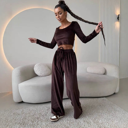 Damen hochwertiges, elegantes Crop-Top und bequeme Hose Stalluxe