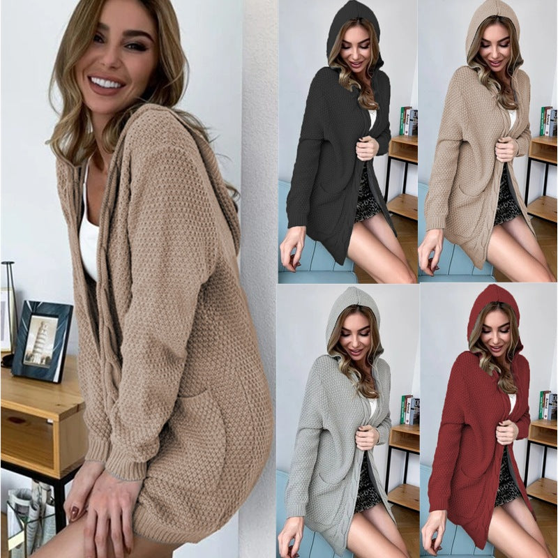 Damen Strickjacke mit Kapuze und großen Taschen Stalluxe