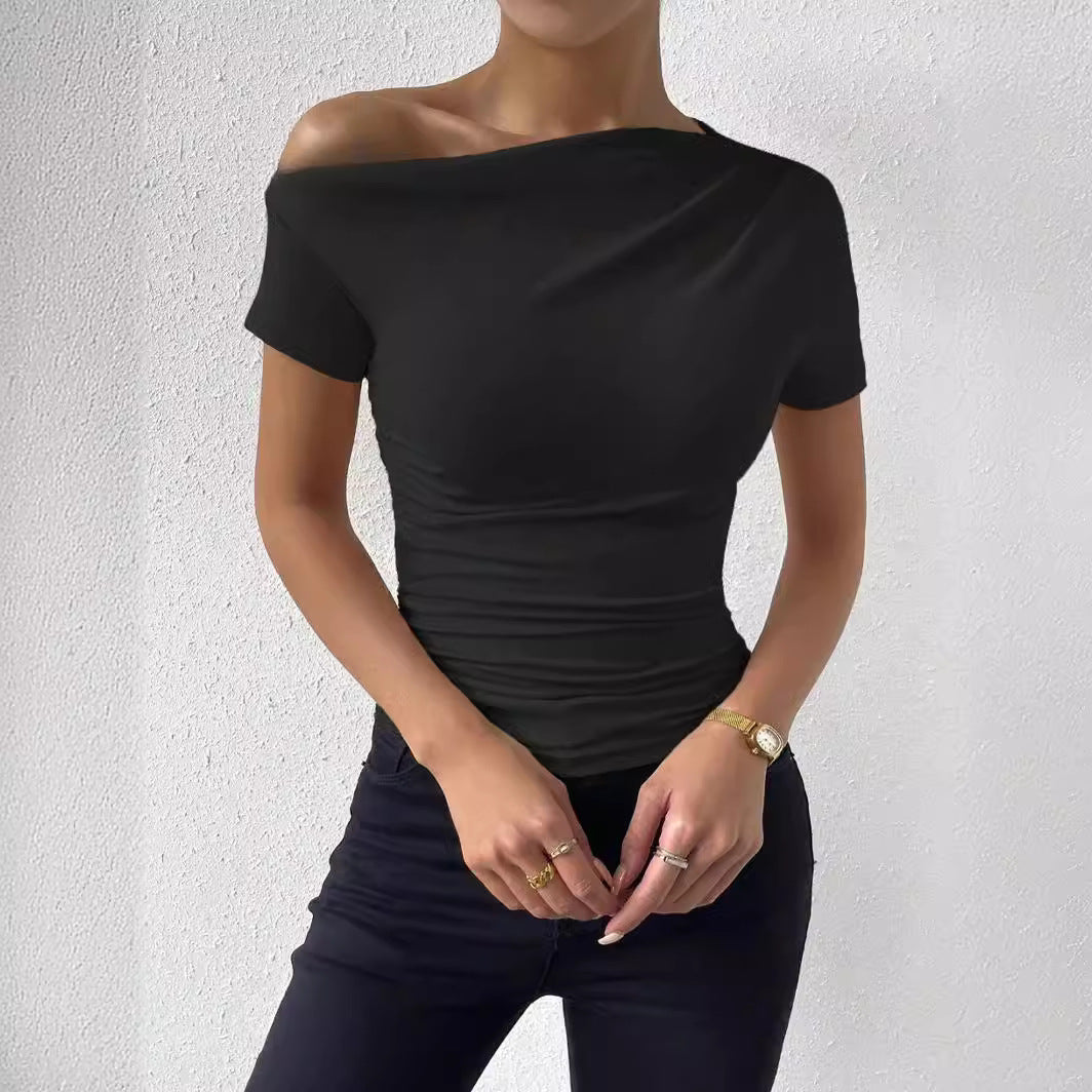 Damen elegantes T-Shirt mit raffinierten Raffungselementen Stalluxe