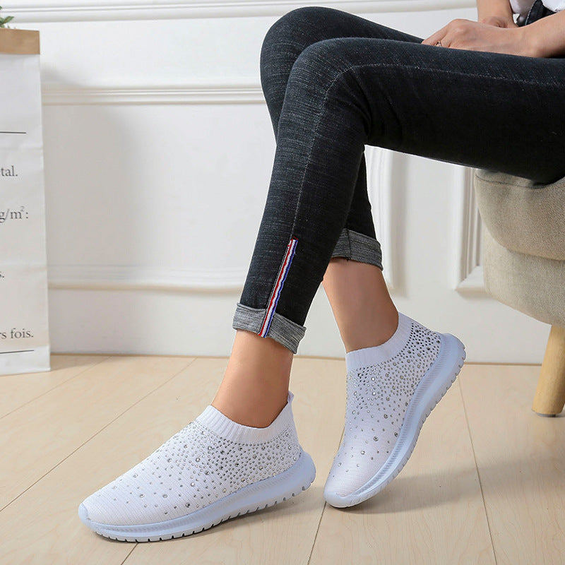 Damen Sportliche Slip-On Sneakers mit funkelnden Strassapplikationen Stalluxe