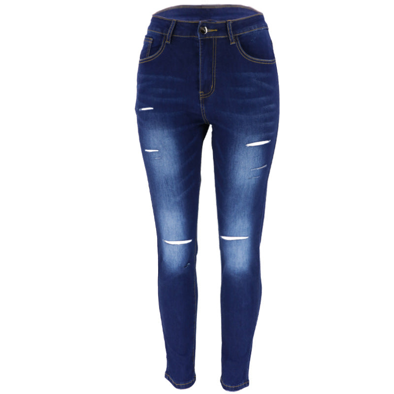 Damen Skinny Jeans mit modischen Rissen Stalluxe Blau