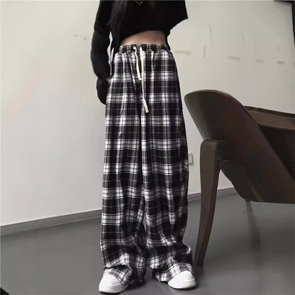 Damen weite Karohose mit elastischem Bund und Bindegürtel Stalluxe