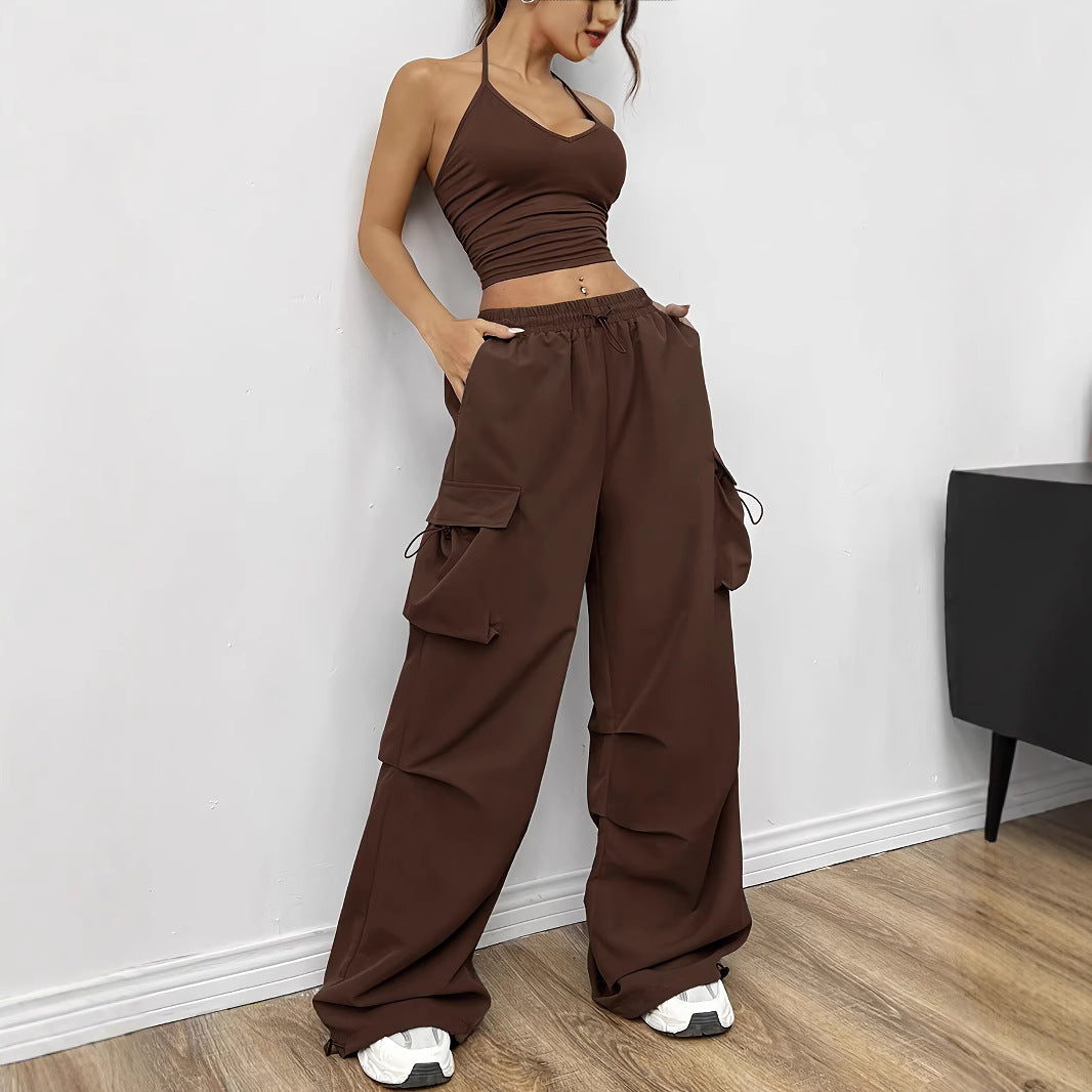 Damen weite Cargo-Hose mit elastischem Bund und praktischen Seitentaschen Stalluxe