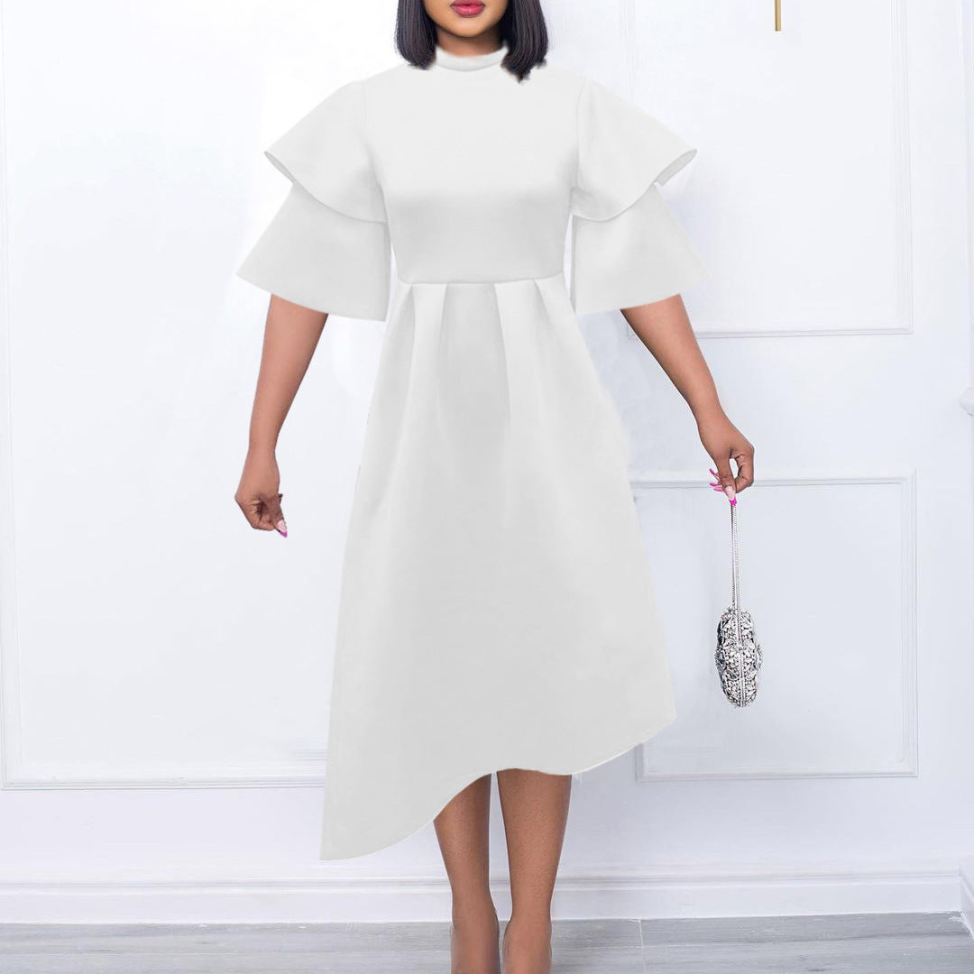 Damen Elegantes Midi-Kleid mit Rüsche und voluminösen Ärmeln Stalluxe