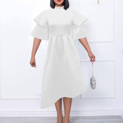 Damen Elegantes Midi-Kleid mit Rüsche und voluminösen Ärmeln Stalluxe