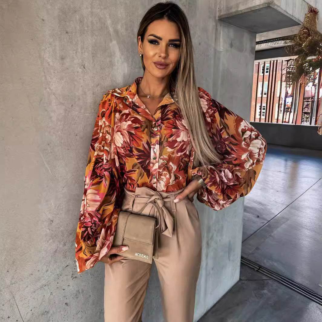 Damen Bluse mit floralen Mustern und voluminösen Ärmeln Stalluxe