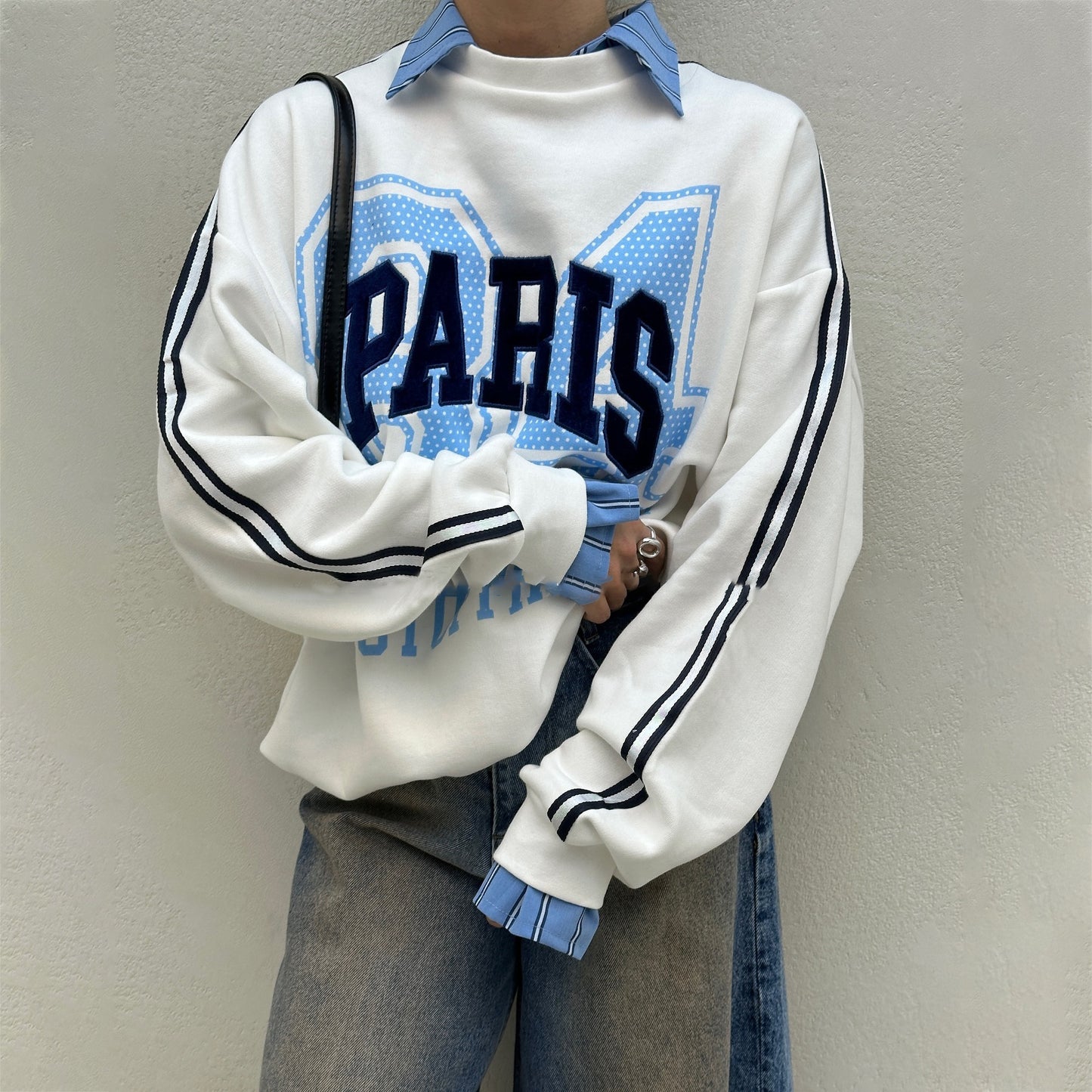 Damen Oversized Sweatshirt mit modischem Paris-Print und gestreiften Akzenten Stalluxe