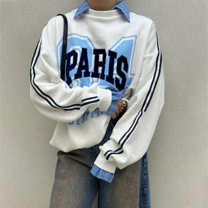 Damen Oversized Sweatshirt mit modischem Paris-Print und gestreiften Akzenten Stalluxe