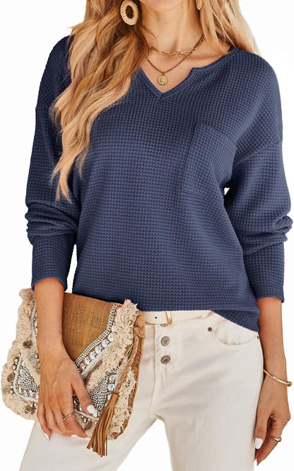 Damen lässiges V-Ausschnitt Pullover mit Brusttasche Stalluxe