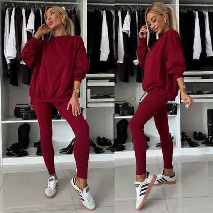Damen lässiger Oversized Pullover mit modischem Schnitt und bequemen Leggings Stalluxe