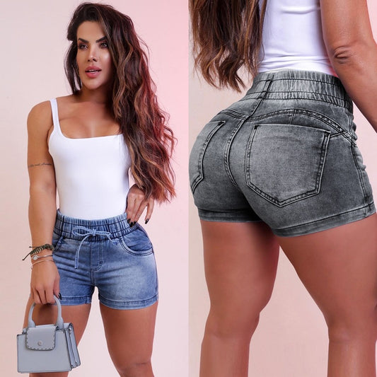 Damen Jeansshorts mit elastischem Bund und Kordelzug Stalluxe