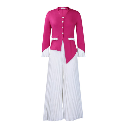 Damen Plissee Jumpsuit mit eleganter Blazerjacke und Raffdetails Stalluxe