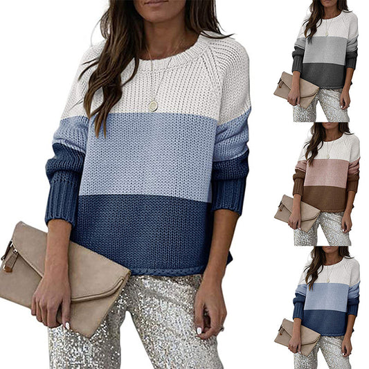 Damen modischer Strickpullover mit modernem Farbblock-Design Stalluxe