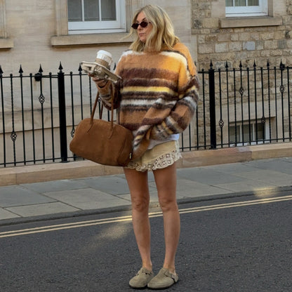 Damen Oversized Strickpullover mit modernen Streifenmustern und lässigem Schnitt Stalluxe