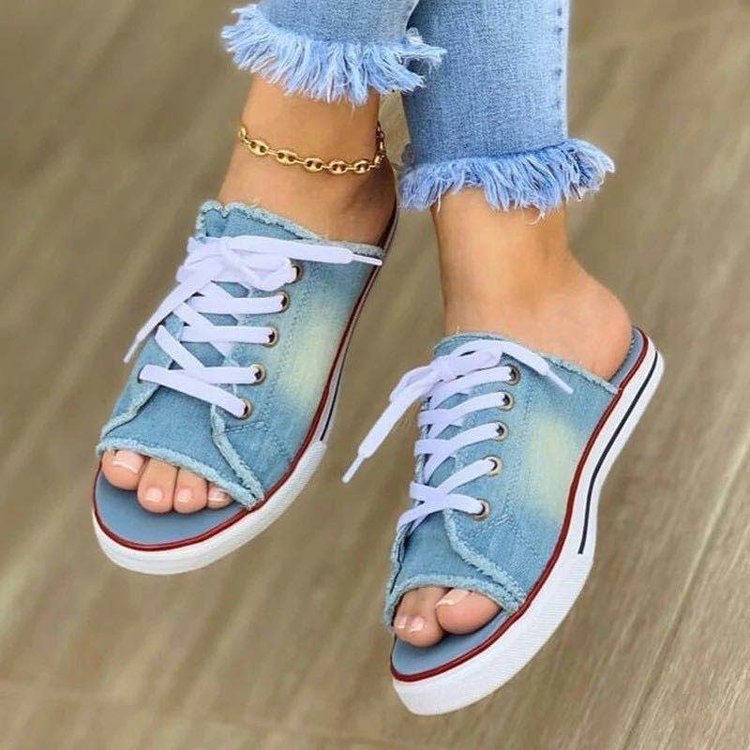 Damen Slip-On Sneakers im sportlichen Jeanslook mit modischer Schnürung Stalluxe